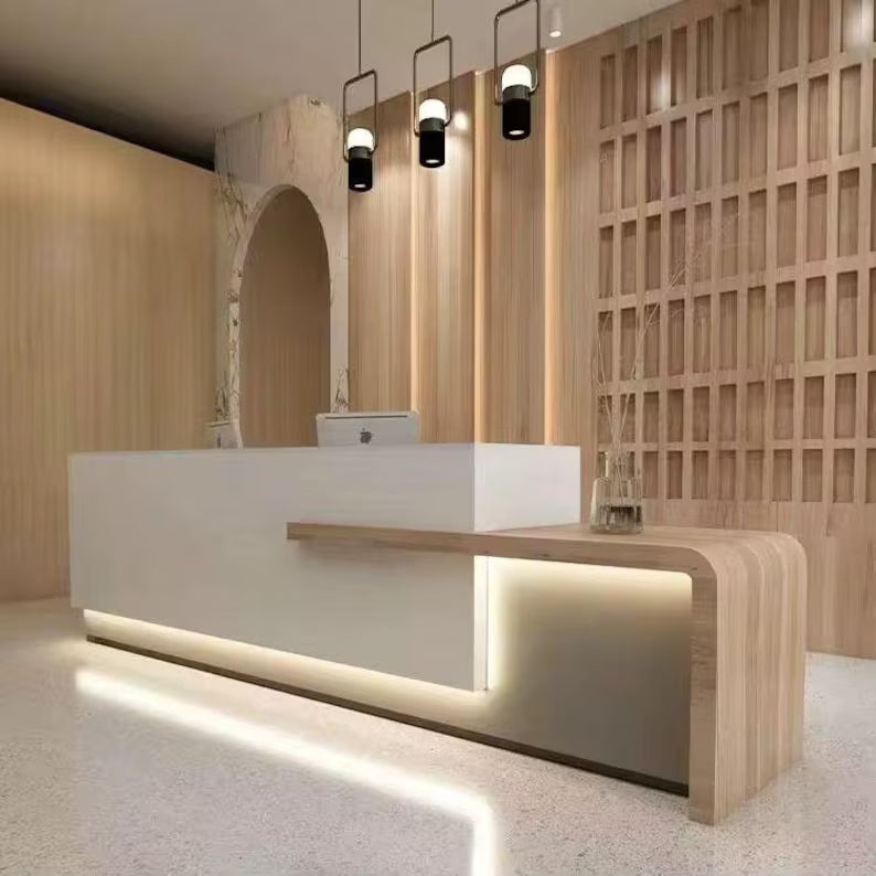 Custom Reception Desk – Modern Office Furniture with LED Lighting
